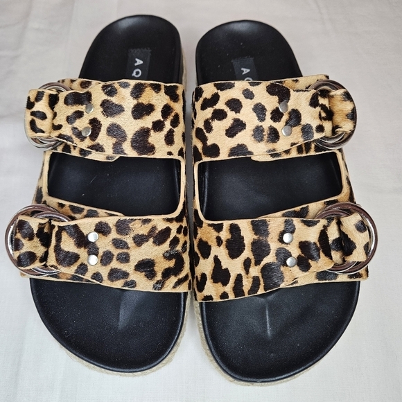 AQUA Kail Leopard-Print Calf Hair Slide Sandals NWT 7.5 Retail $120 - Picture 2 of 13